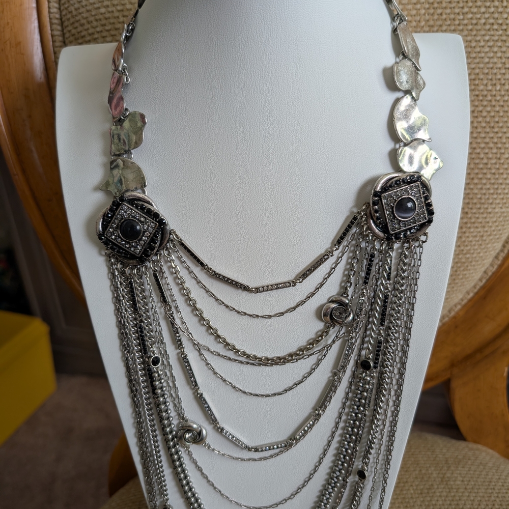 Jessica Simpson Silver Multi-Strand Necklace with Floral Accents